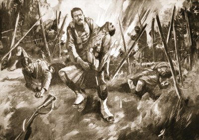 Le tambour Kenny sauvant un camarade sous un feu très nourri - Howard K. Elcock